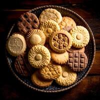 AI Generative Various Assorted shortbread cookies on a plate photo