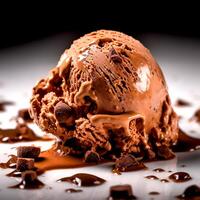 Delicious Cold sweat ice cream with fresh chocolate slices photo