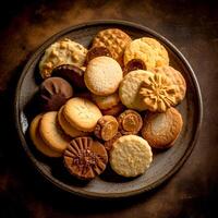 AI Generative Various Assorted shortbread cookie on a plate on the table photo