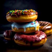 Delicious donuts on dark background photo