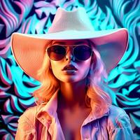 AI Generative Stylish girl with a beautiful white hat photo