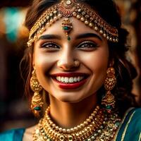 AI Generative Tan-skinned Indian girl in  saree photo
