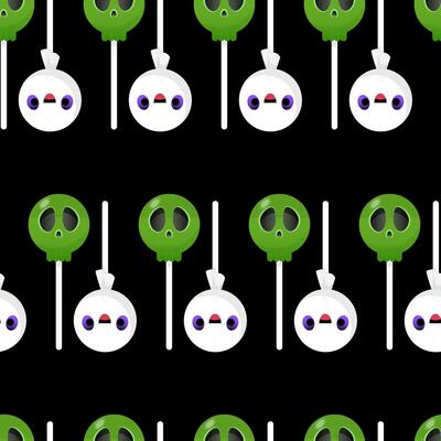 Seamless Halloween pattern of different candies in the shape of skulls