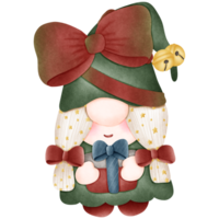 A female gnome wears a green dress with a red bow on it. png