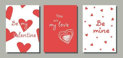 conjunto de romántico tarjetas conjunto de San Valentín día saludo tarjetas contento San Valentín día, amor usted palabras, vector. vector