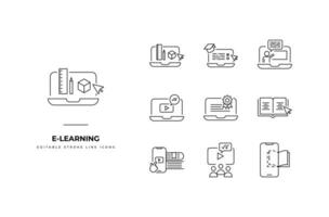 Set of E learning Icons. Simple line art and editable stroke icons pack. vector