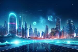 AI Generative Dynamic and futuristic city skyline photo