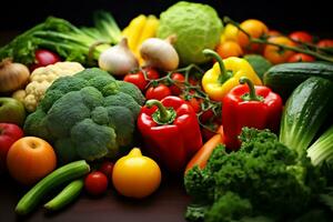 AI Generative Image of various vegetable in the kitchen table photo