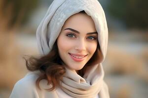 AI Generative Beautiful persian girl smiling to camera photo