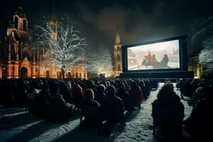 Christmas cinema outdoor. Generate Ai photo