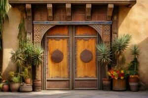Persian house wooden door. Generate Ai photo