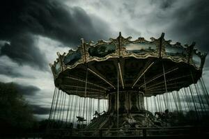 Abandoned carousel. Generate Ai photo