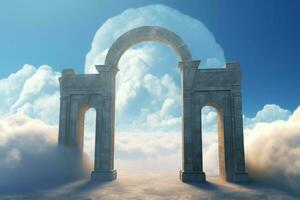 Arched gate surreal sky. Generate Ai photo