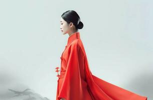 Asian woman red dress. Generate Ai photo