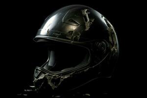 Broken motorcycle helmet. Generate Ai photo