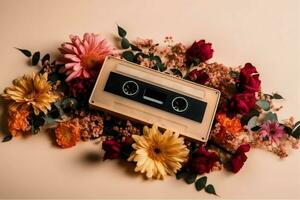 Retro cassette flowers. Generate Ai photo