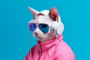 Cat sunglasses headphones. Generate Ai photo