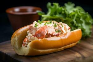 Lobster roll with salad. Generate Ai photo