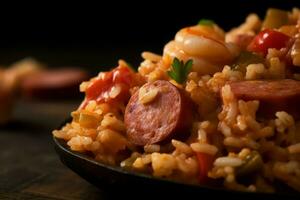 tradicional Jambalaya alimento. generar ai foto