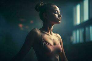 Woman ballet dancer studio. Generate Ai photo