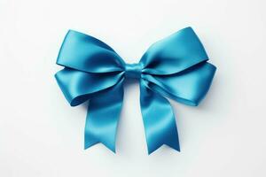 Blue ribbon bow. Generate Ai photo