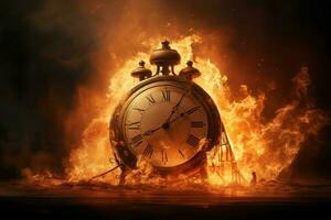 Smoldering Old burning clock. Generate AI photo