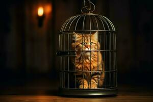 Trapped Caged cat cute. Generate Ai photo