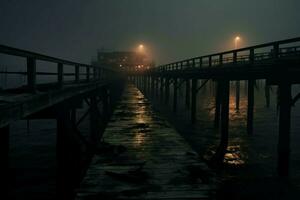 abandonado muelle desmoronándose. generar ai foto