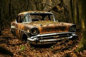 histórico máquina en un abandonado ciudad. generar ai foto