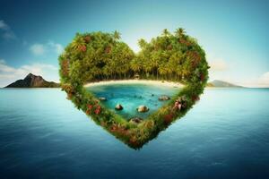 Serene Beautiful tropical island heart. Generate Ai photo