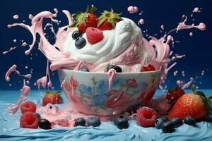 Tangy Fresh beries yogurt. Generate Ai photo