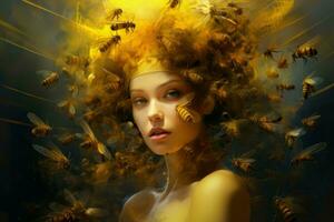 Bustling Beehive wild woman. Generate Ai photo