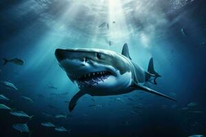 Big shark underwater sunny. Generate Ai photo