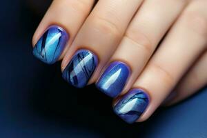 Blue manicures nails. Generate Ai photo