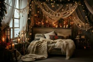 Rustic Boho winter room tent. Generate Ai photo