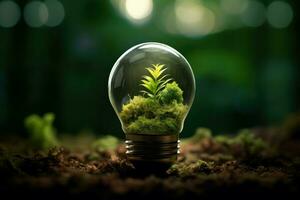 Sustainable Eco green bulb. Generate Ai photo