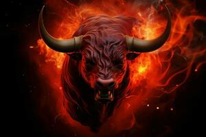 Intense Bull red flames. Generate Ai photo