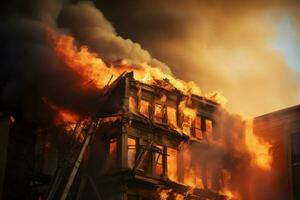 edificio fuego de cerca. generar ai foto