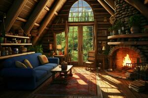 Cozy Cabin home interior. Generate AI photo