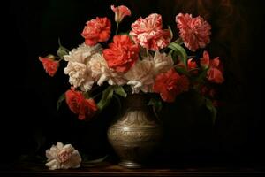 Aromatic Carnations vase. Generate Ai photo