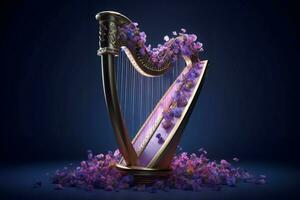 Harp violet flowers shot. Generate Ai photo