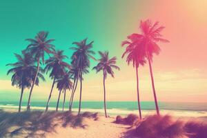 Retro palm scene beach. Generate Ai photo