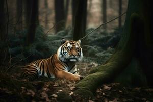 Tiger animal forest. Generate Ai photo