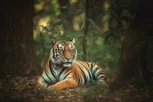 Tiger wild animal forest. Generate Ai photo