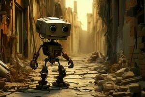 Cute robot walking. Generate Ai photo