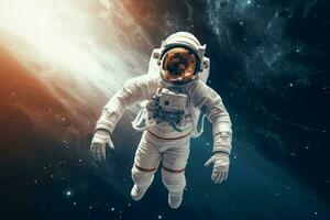 Astronaut floating universe planet. Generate Ai photo