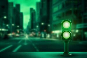 City green traffic light street. Generate AI photo