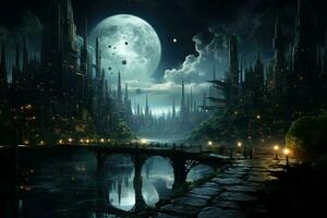 Atmospheric City night landscape. Generate Ai photo