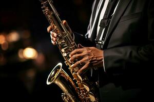 Rhythmic Hands playing saxophone music. Generate Ai photo