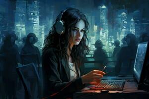 Efficient Call center headset support. Generate Ai photo